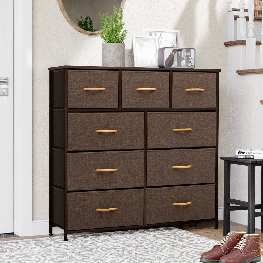 39&quot; Brown Steel and Fabric Nine Drawer Triple Dresser White Diomedes
