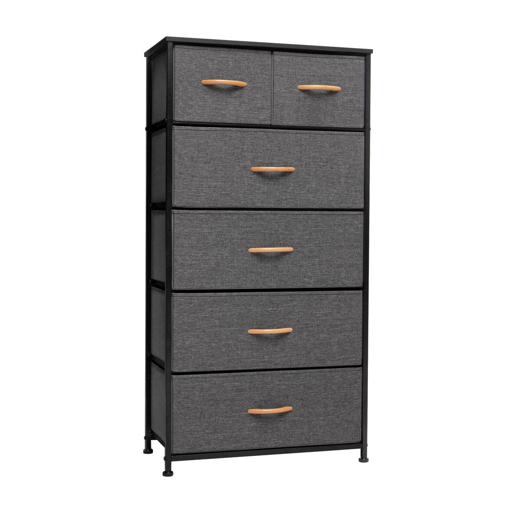 23&quot; Gray and Black Steel and Fabric Six Drawer Chest White Diomedes