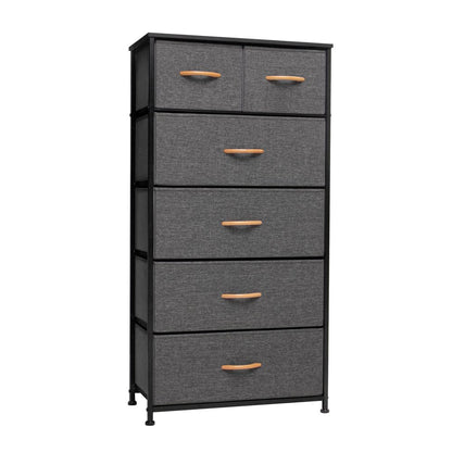 23&quot; Gray and Black Steel and Fabric Six Drawer Chest White Diomedes