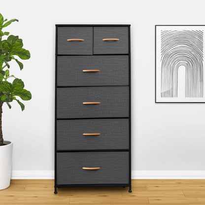 23&quot; Gray and Black Steel and Fabric Six Drawer Chest White Diomedes