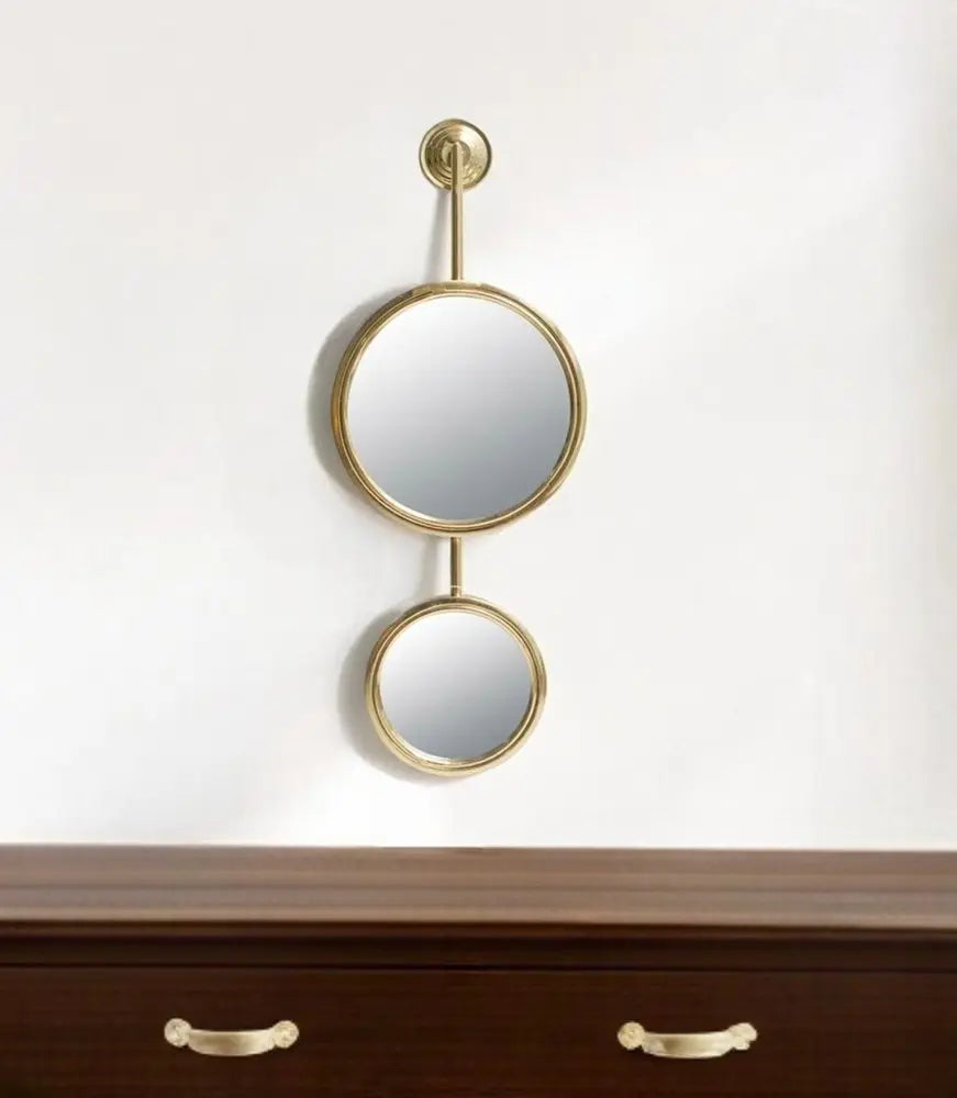 29" Gold Round Iron Framed Accent Mirror White Diomedes