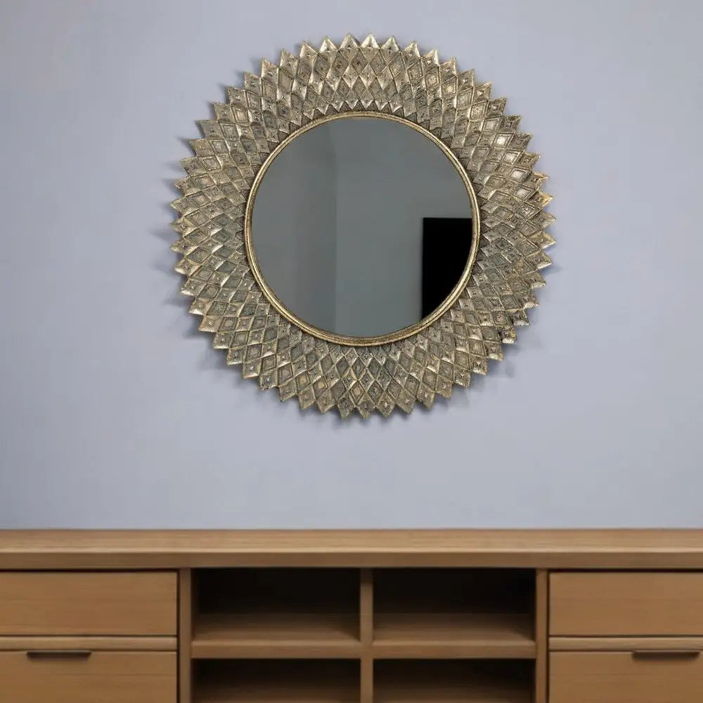 13&quot; Antiqued Gold Sunburst Resin Framed Accent Mirror White Diomedes
