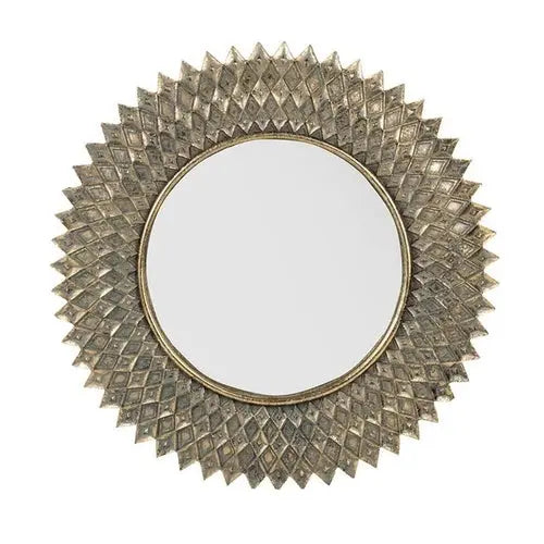 13&quot; Antiqued Gold Sunburst Resin Framed Accent Mirror White Diomedes