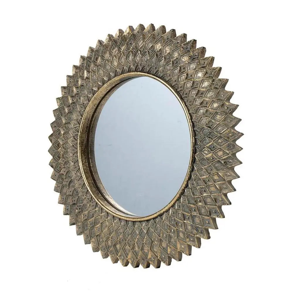 13&quot; Antiqued Gold Sunburst Resin Framed Accent Mirror White Diomedes