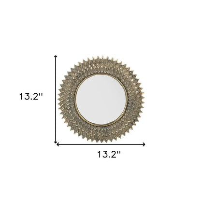 13&quot; Antiqued Gold Sunburst Resin Framed Accent Mirror White Diomedes