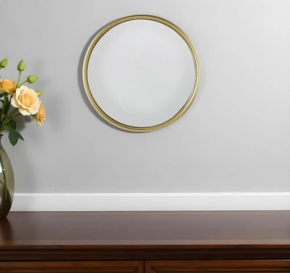 10&quot; Gold Round Iron Textured Framed Accent Mirror White Diomedes