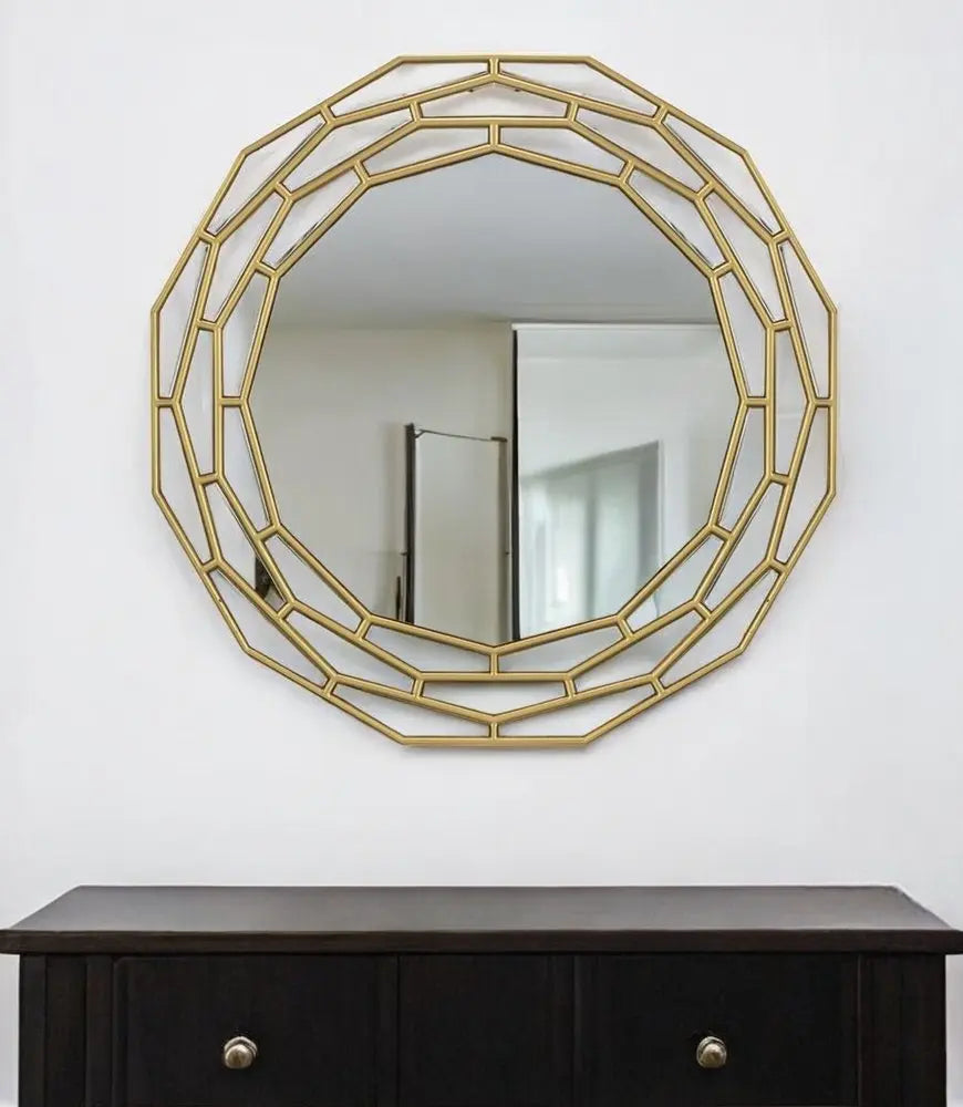 35" Gold Round Framed Accent Mirror White Diomedes