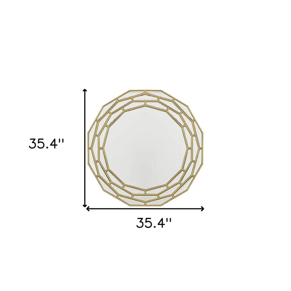 35&quot; Gold Round Framed Accent Mirror White Diomedes