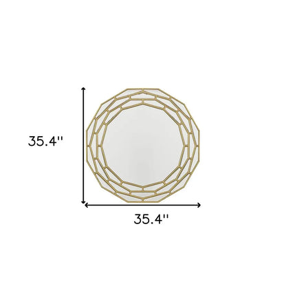 35&quot; Gold Round Framed Accent Mirror White Diomedes