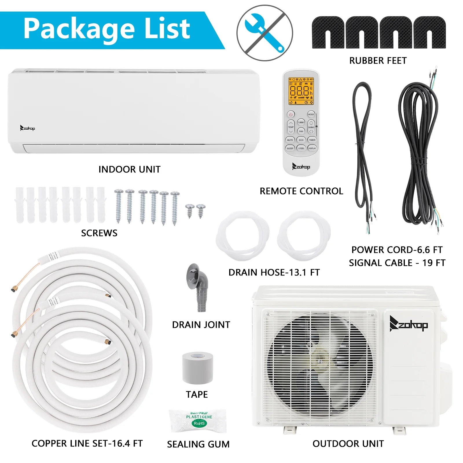 19 Seer 12000BTU Wifi Enabled Mini Split Air Conditioner Ductless Inverter System, 115V 60Hz Energy Efficient Unit with Heat Pump