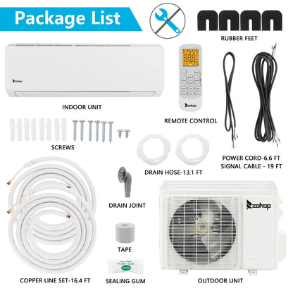 19 Seer 12000BTU Wifi Enabled Mini Split Air Conditioner Ductless Inverter System, 115V 60Hz Energy Efficient Unit with Heat Pump