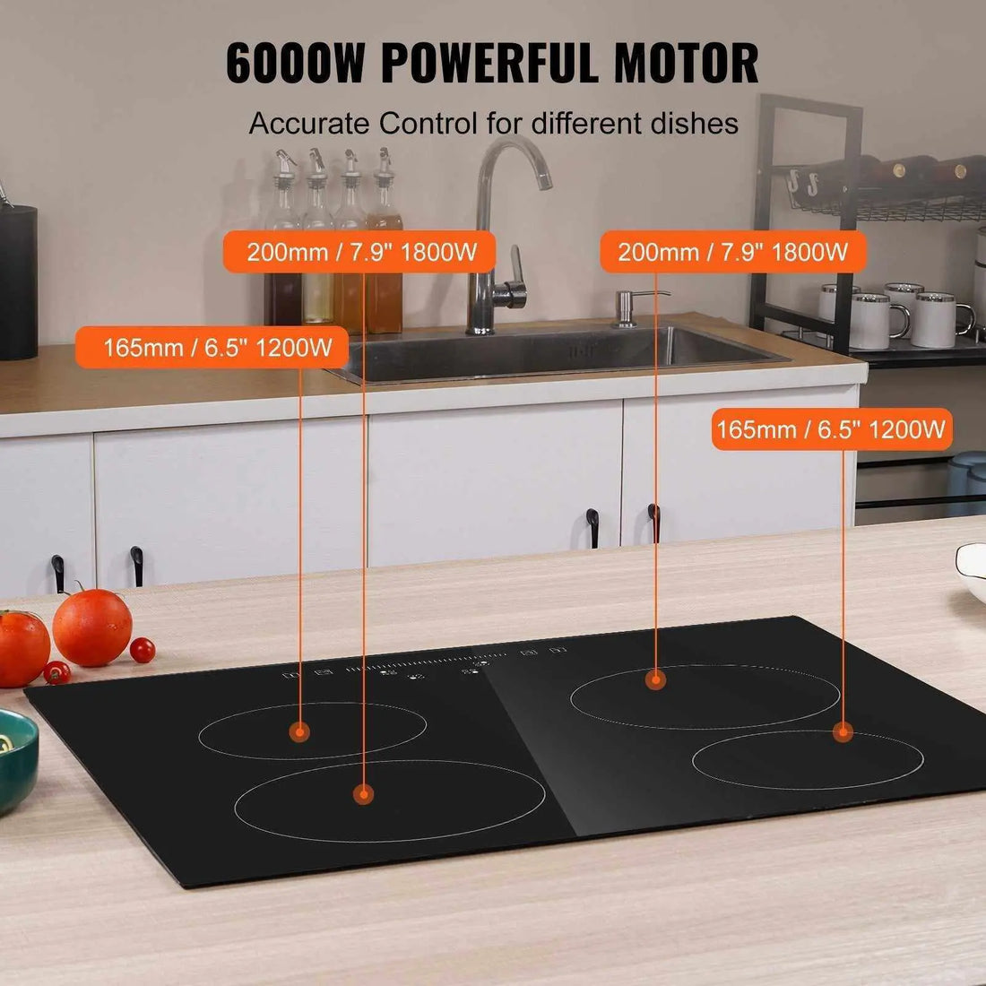 VEVOR Built In Electric Stove Top, 23.2 X 20.5 Inch 4 Burners, 240V Glass Radiant Cooktop With Sensor Touch Control, Timer &amp; Child Lock Included, 9 Power Levels For Simmer Steam Slow Cook Fry Pink Lucy