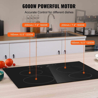 VEVOR Built In Electric Stove Top, 23.2 X 20.5 Inch 4 Burners, 240V Glass Radiant Cooktop With Sensor Touch Control, Timer &amp; Child Lock Included, 9 Power Levels For Simmer Steam Slow Cook Fry Pink Lucy