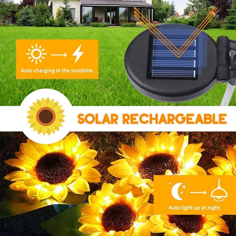 2/4/6 PCS Solar Sunflower Lights LED Waterproof Landscape Outdoor Pink Iolaus