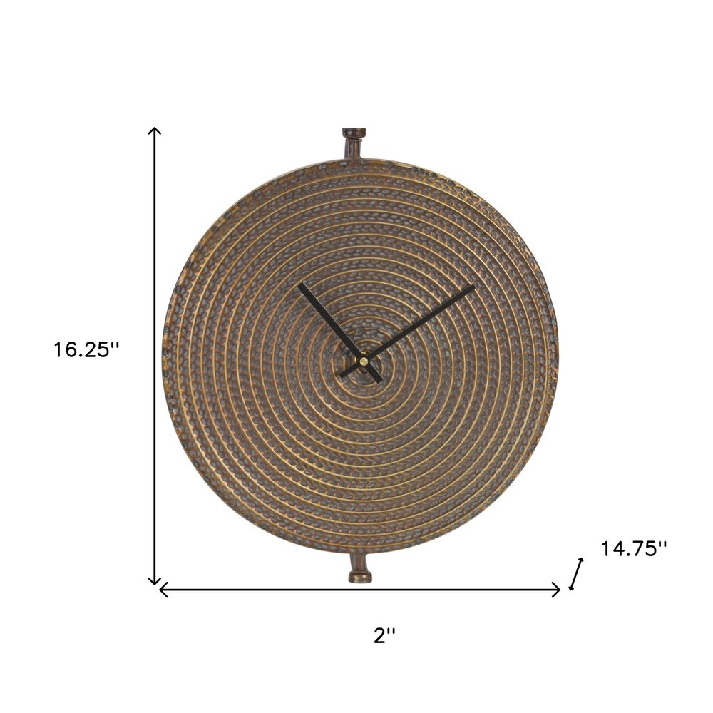15&quot; Circle Bronze Metal Analog Wall Clock White Diomedes