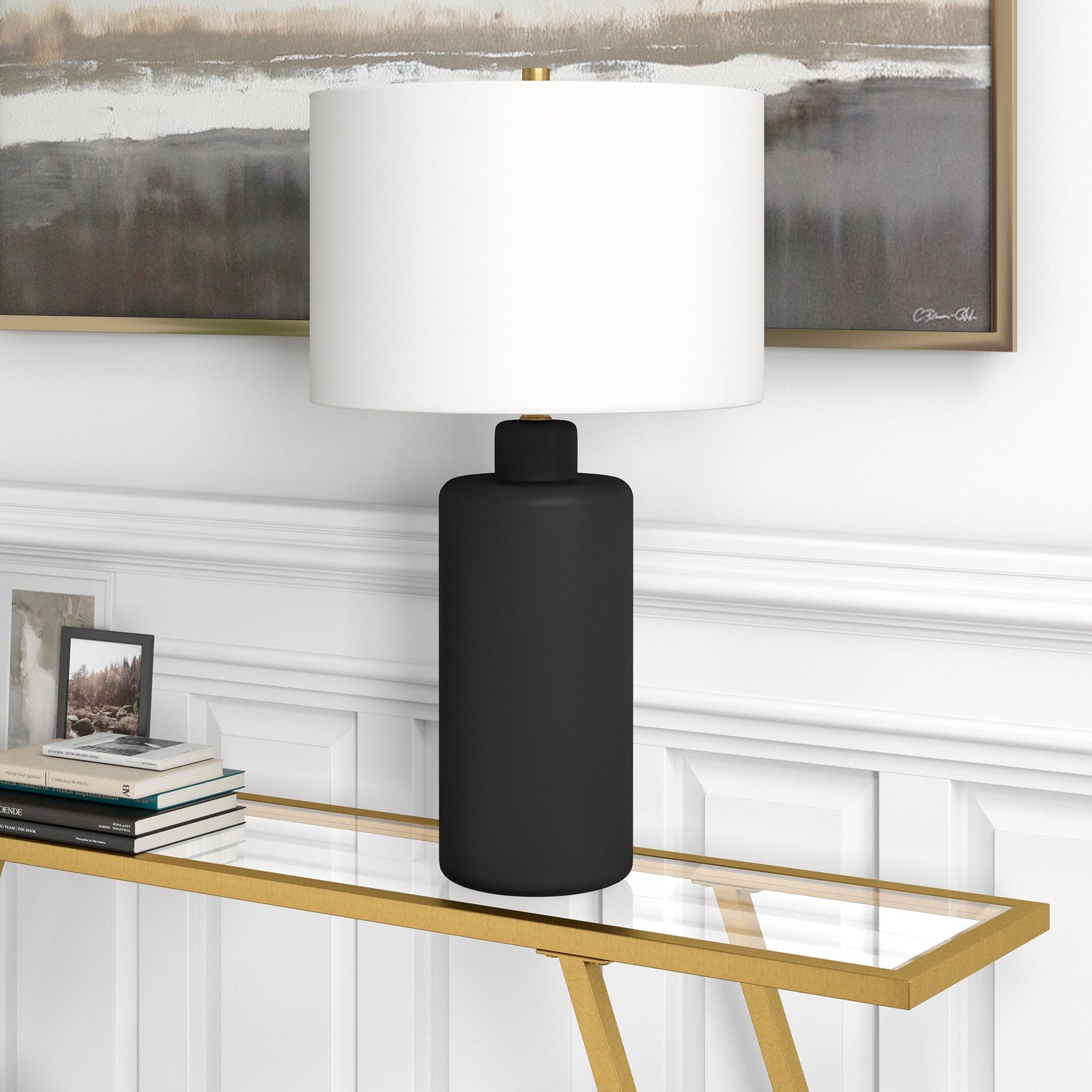 25&quot; Black Ceramic Table Lamp With White Drum Shade White Diomedes