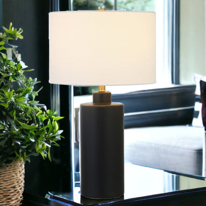 25&quot; Black Ceramic Table Lamp With White Drum Shade White Diomedes
