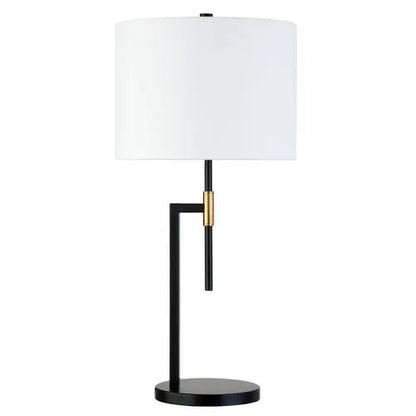 25&quot; Black and Gold Metal Table Lamp With White Drum Shade White Diomedes