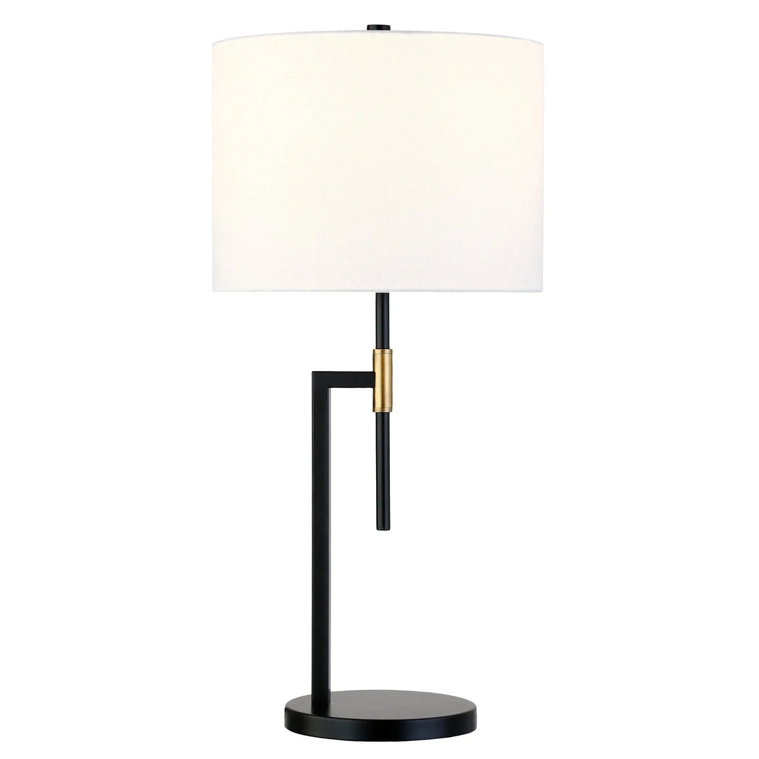 25" Black and Gold Metal Table Lamp With White Drum Shade White Diomedes