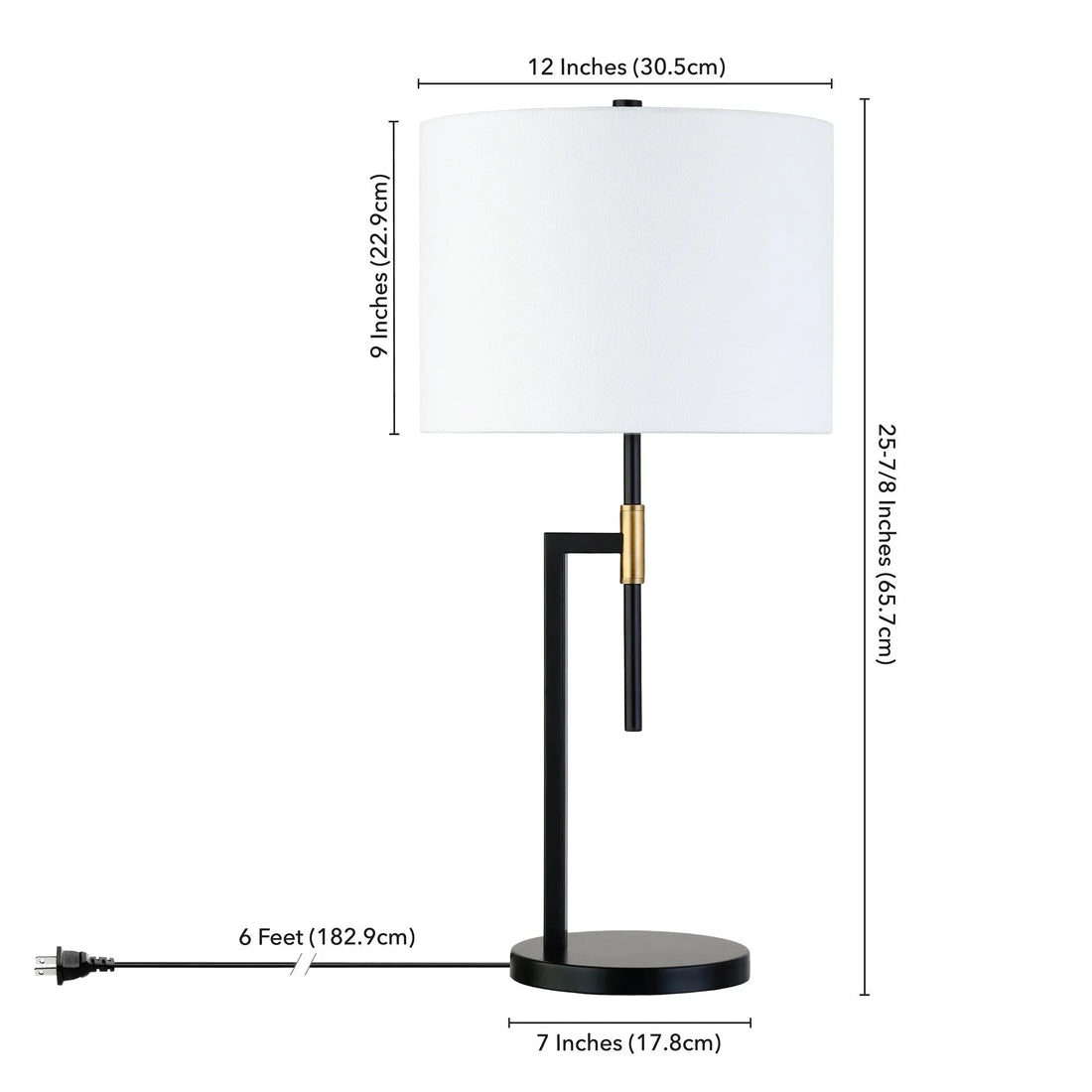 25&quot; Black and Gold Metal Table Lamp With White Drum Shade White Diomedes