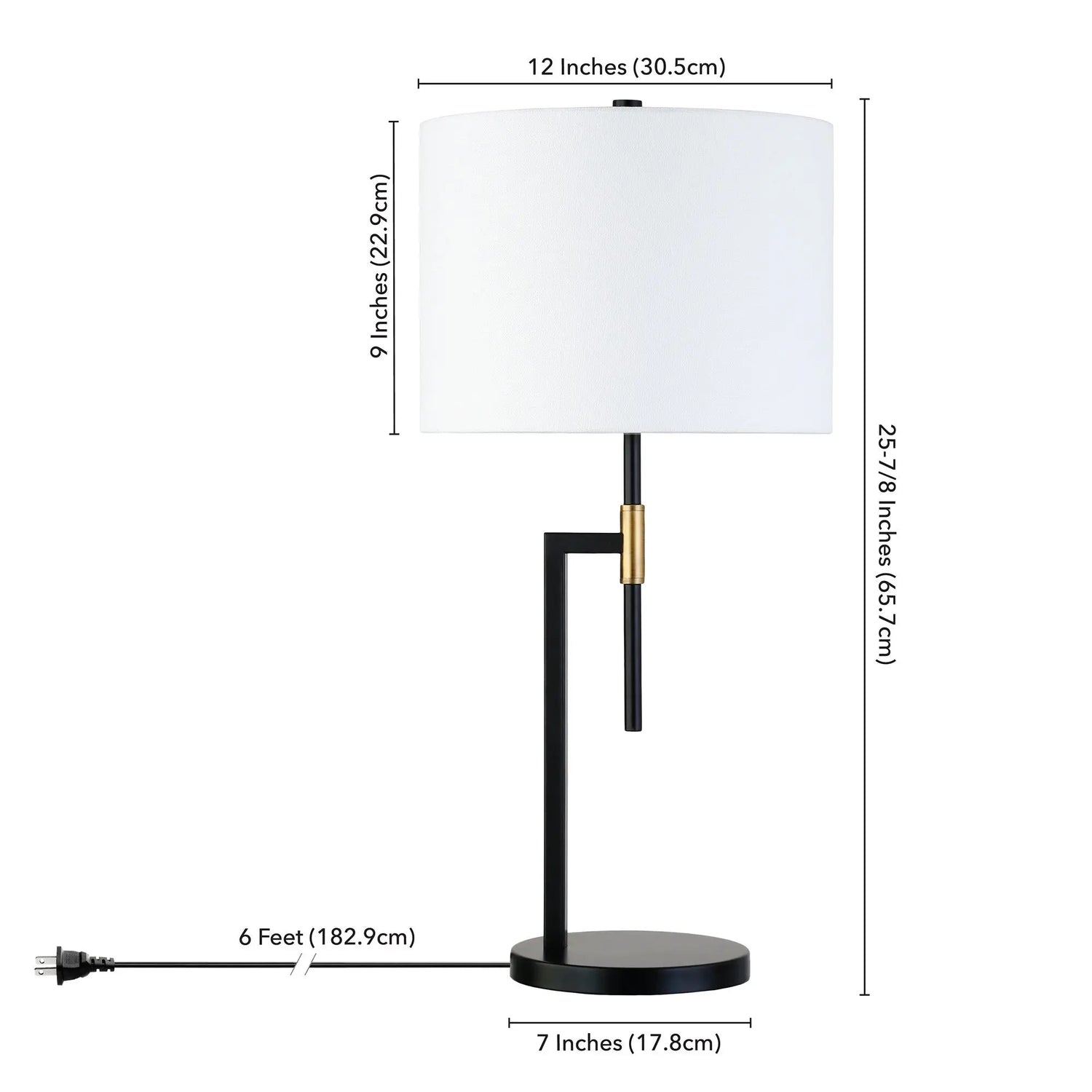 25&quot; Black and Gold Metal Table Lamp With White Drum Shade White Diomedes