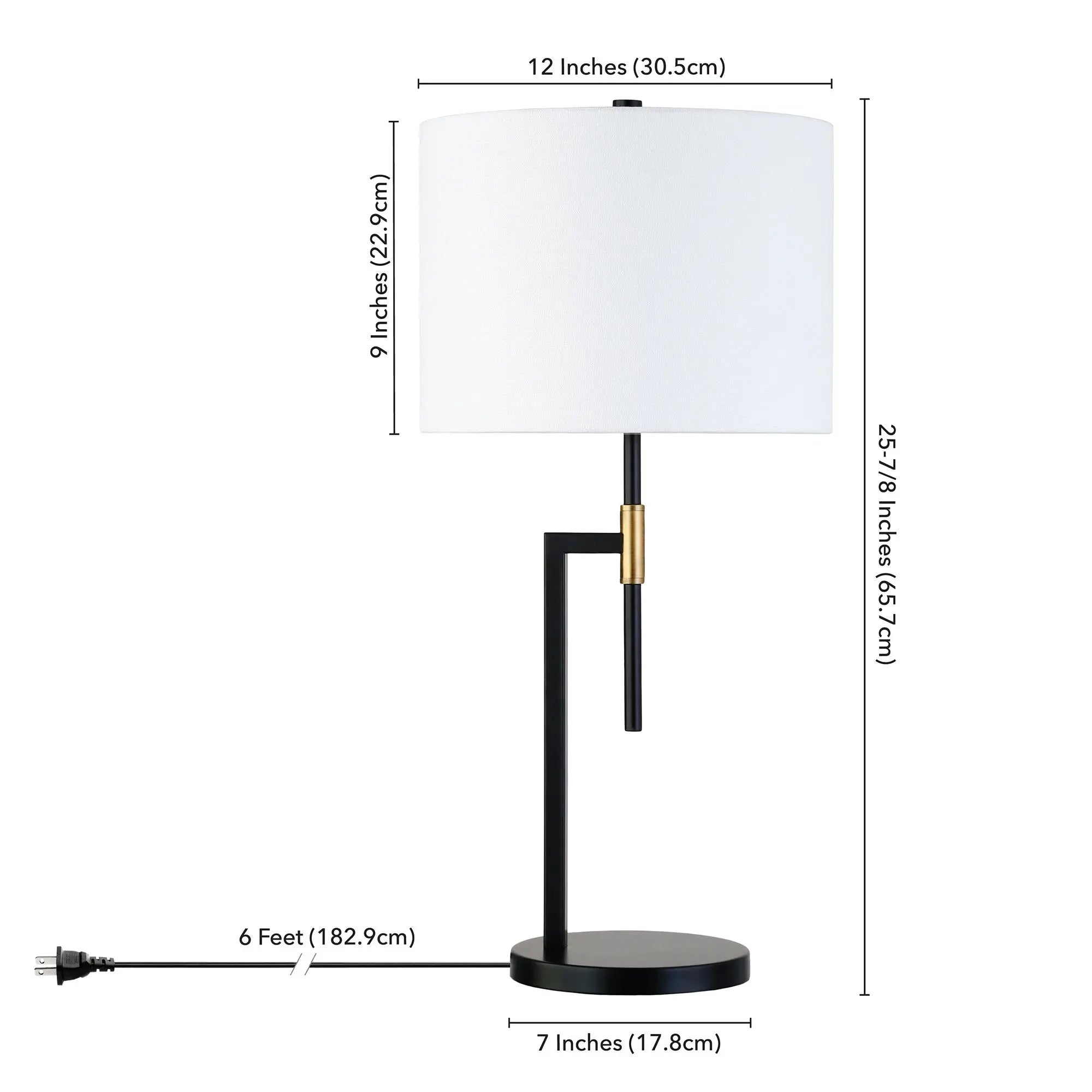 25&quot; Black and Gold Metal Table Lamp With White Drum Shade White Diomedes