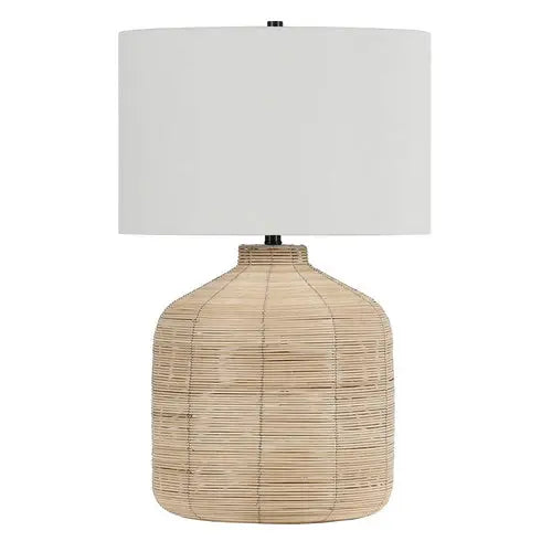 27&quot; Natural Rattan Table Lamp With White Drum Shade White Diomedes