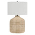 27" Natural Rattan Table Lamp With White Drum Shade White Diomedes