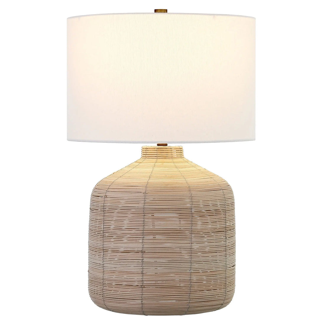 27" Natural Rattan Table Lamp With White Drum Shade White Diomedes