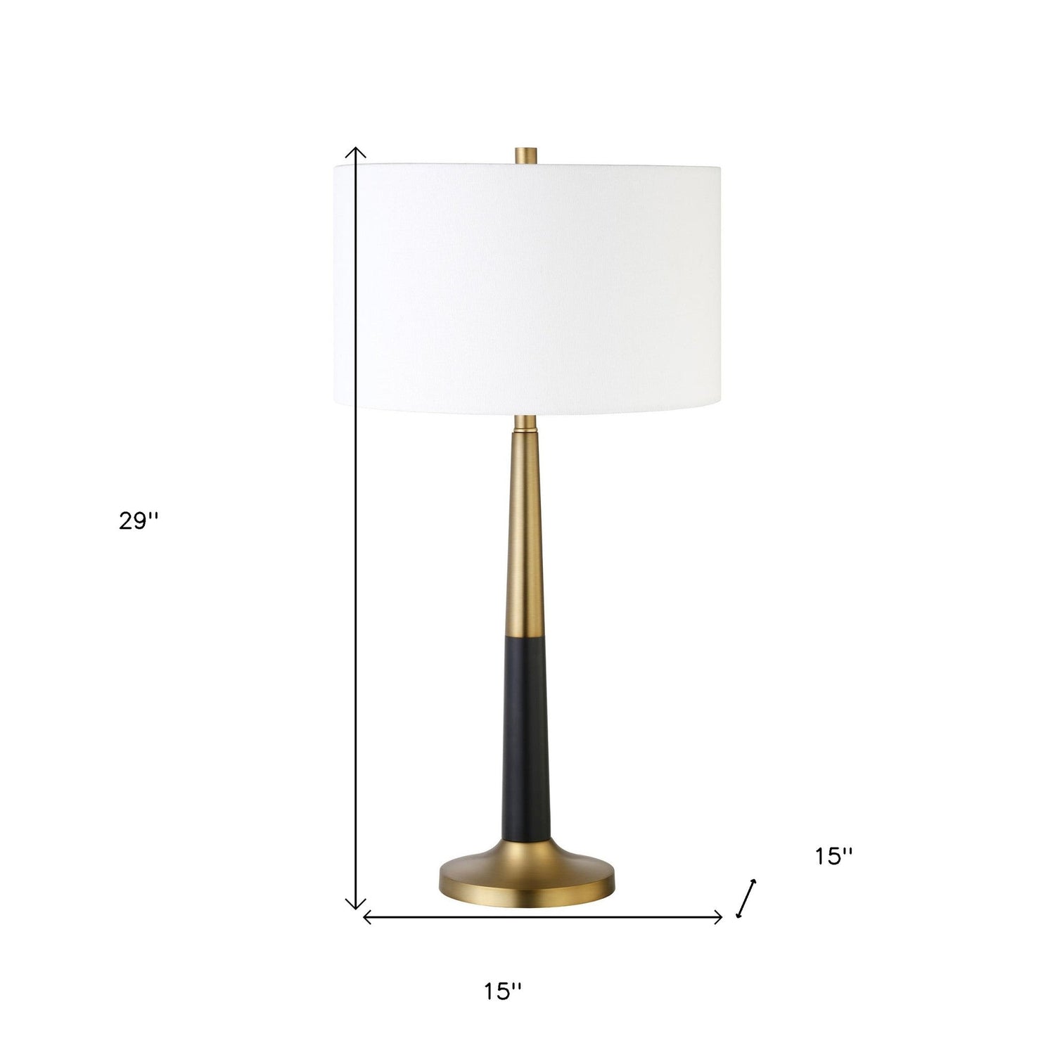 29&quot; Black and Gold Metal Table Lamp With White Drum Shade White Diomedes