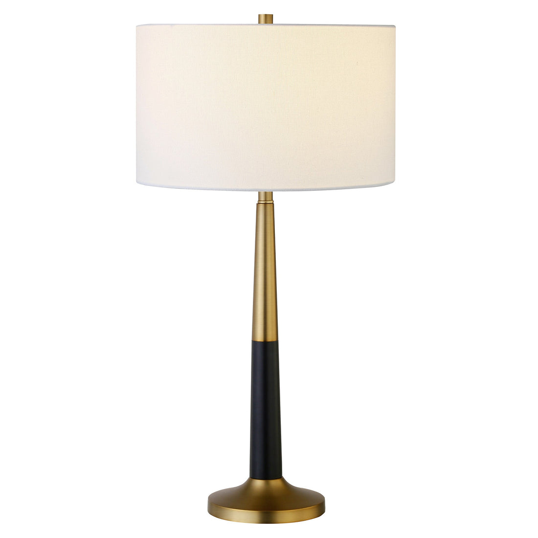 29&quot; Black and Gold Metal Table Lamp With White Drum Shade White Diomedes