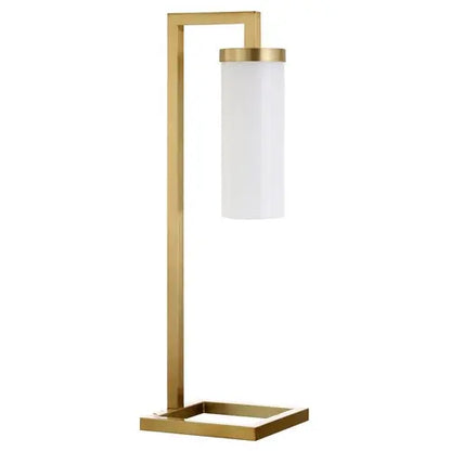 26&quot; Brass Metal Arched Table Lamp With White Cylinder Shade White Diomedes