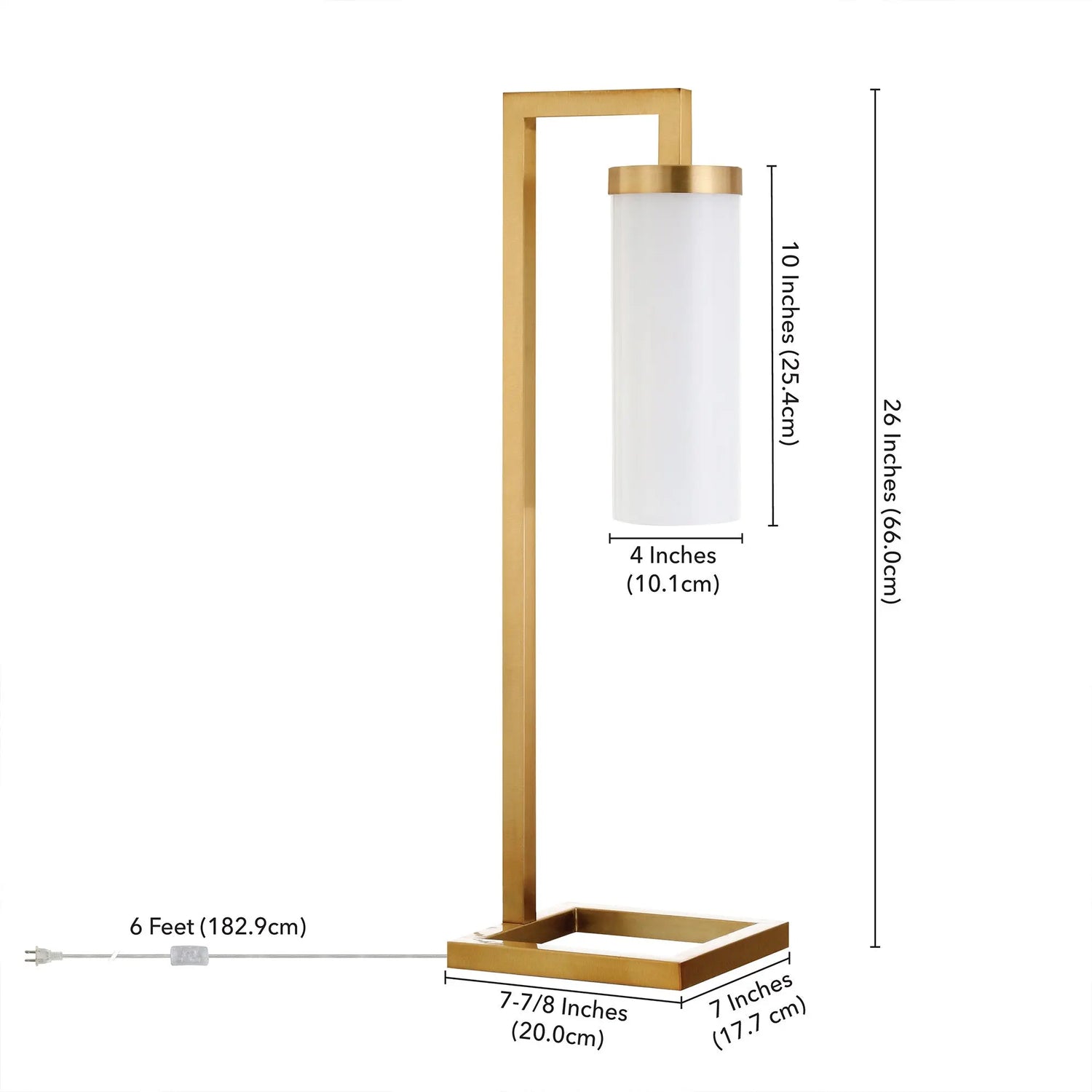 26&quot; Brass Metal Arched Table Lamp With White Cylinder Shade White Diomedes