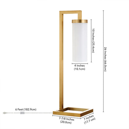26&quot; Brass Metal Arched Table Lamp With White Cylinder Shade White Diomedes