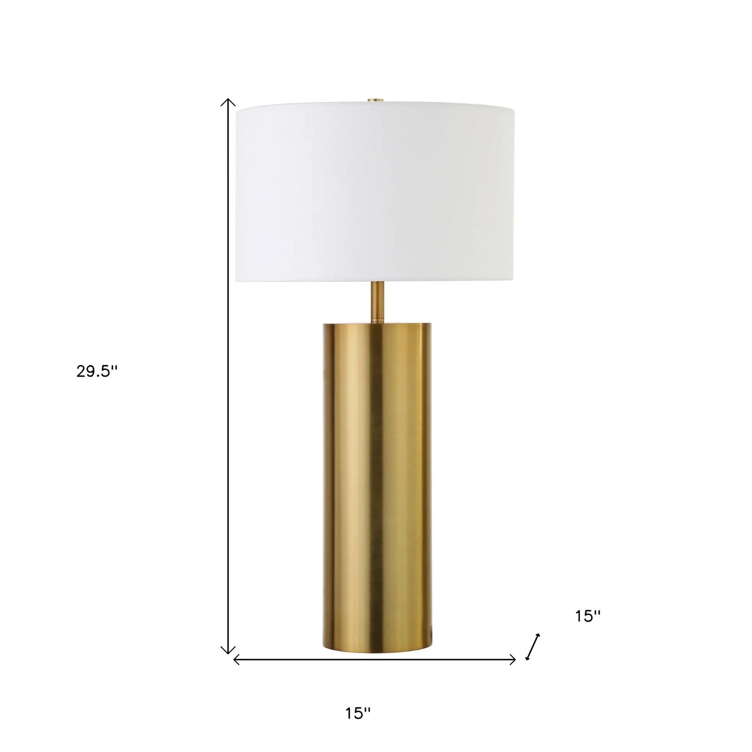 30&quot; Brass Metal Table Lamp With White Drum Shade White Diomedes