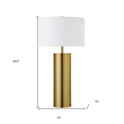 30&quot; Brass Metal Table Lamp With White Drum Shade White Diomedes