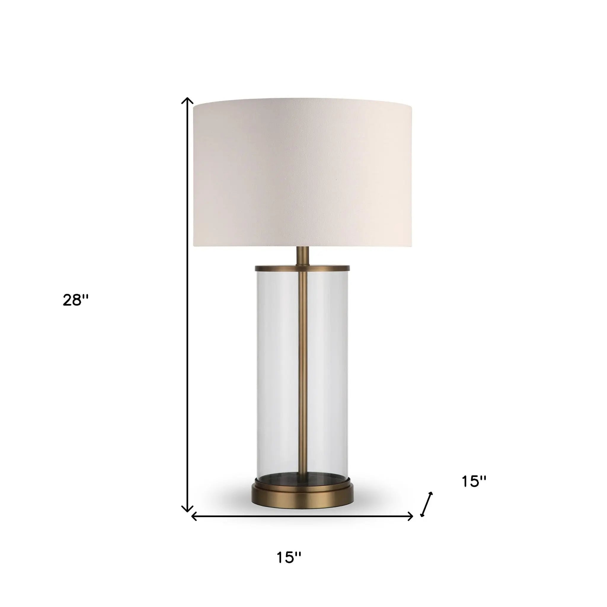 28&quot; Brass Glass Table Lamp With White Drum Shade White Diomedes