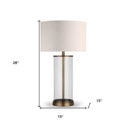 28&quot; Brass Glass Table Lamp With White Drum Shade White Diomedes
