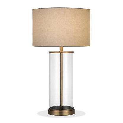 28&quot; Brass Glass Table Lamp With White Drum Shade White Diomedes