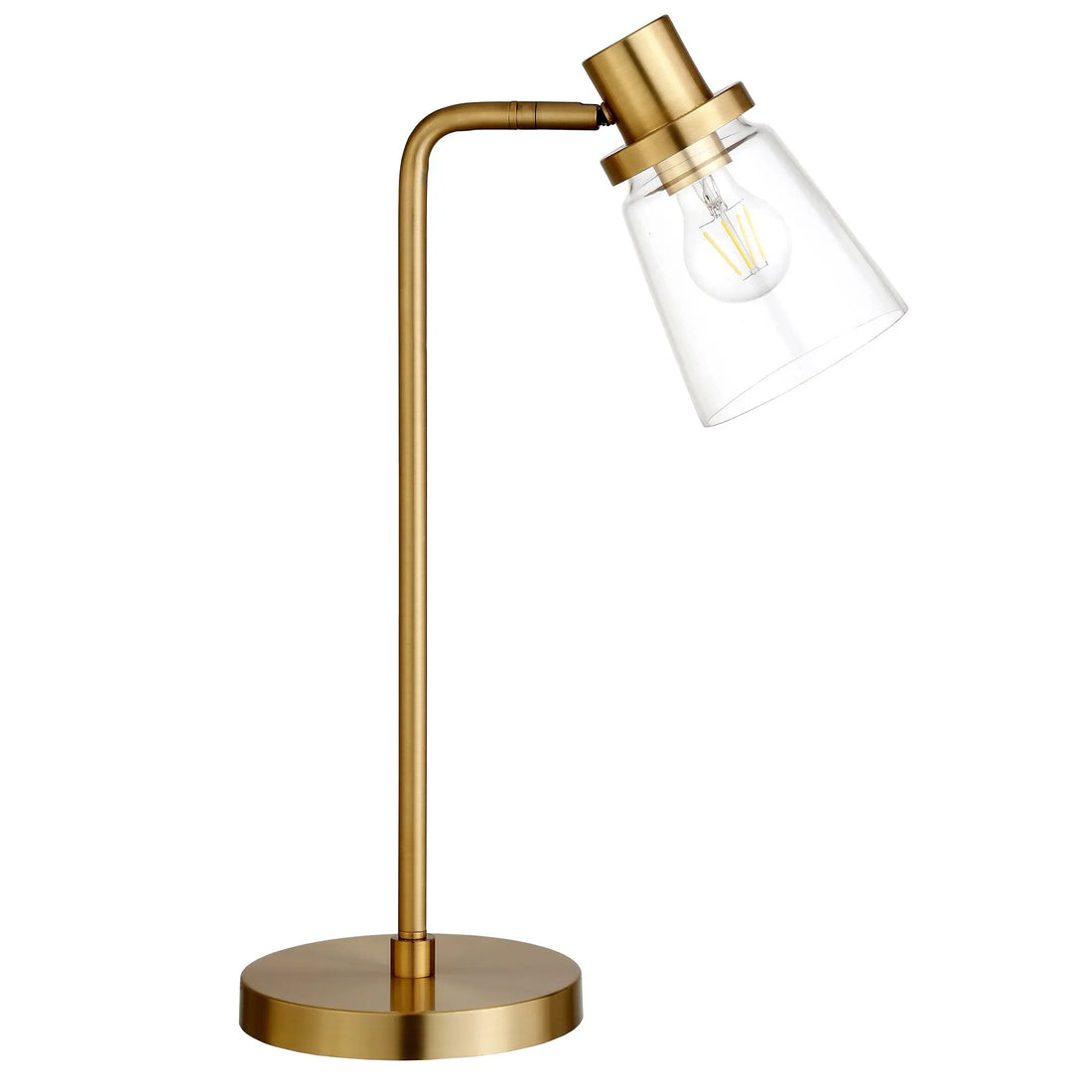 21&quot; Brass Metal Arched Table Lamp With Clear Cone Shade White Diomedes