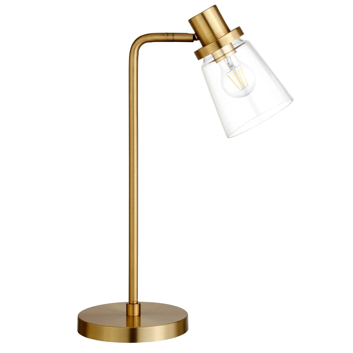 21&quot; Brass Metal Arched Table Lamp With Clear Cone Shade White Diomedes