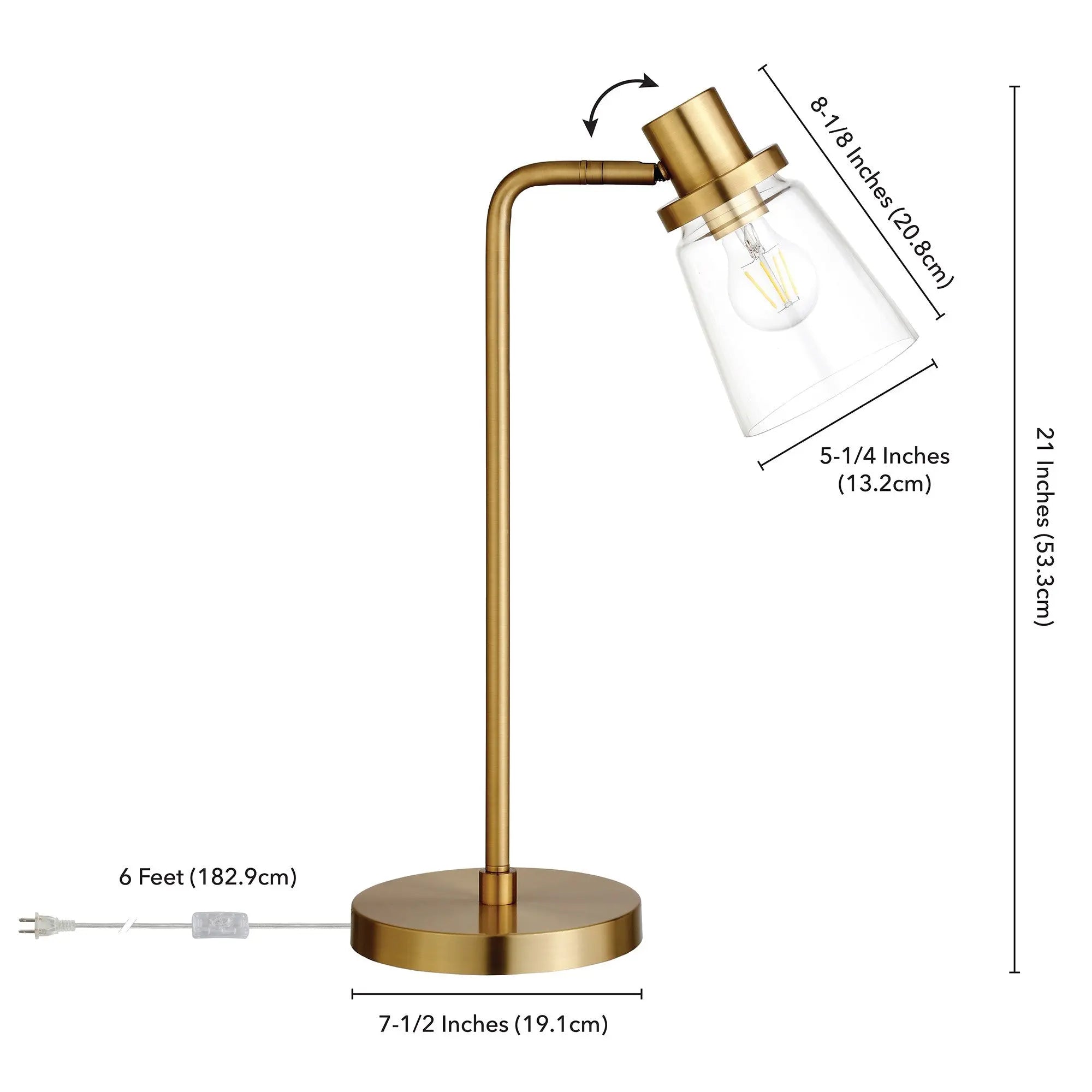 21&quot; Brass Metal Arched Table Lamp With Clear Cone Shade White Diomedes