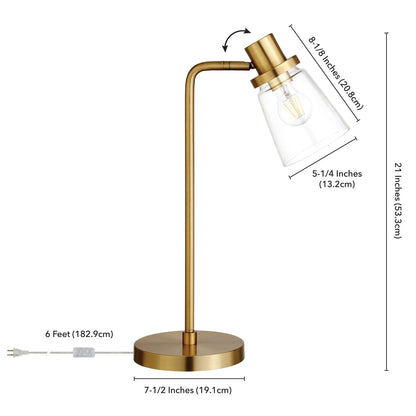 21&quot; Brass Metal Arched Table Lamp With Clear Cone Shade White Diomedes