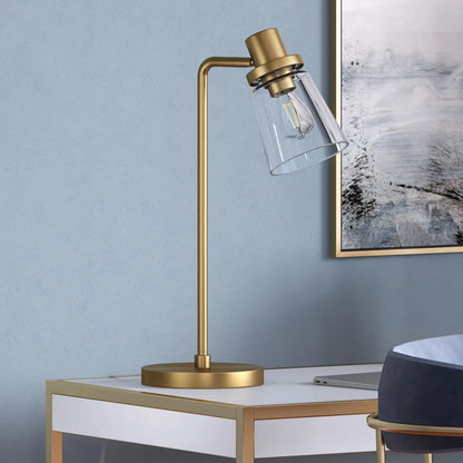 21&quot; Brass Metal Arched Table Lamp With Clear Cone Shade White Diomedes