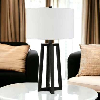 24&quot; Black Metal Table Lamp With White Drum Shade White Diomedes