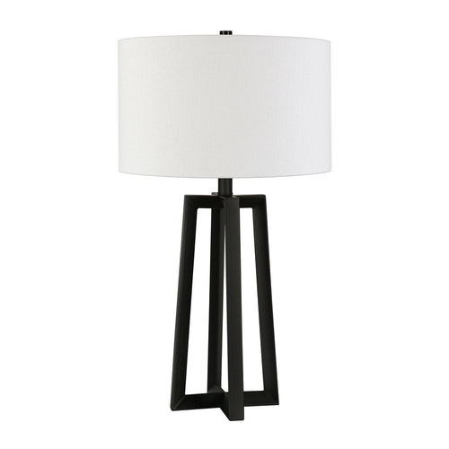 24&quot; Black Metal Table Lamp With White Drum Shade White Diomedes