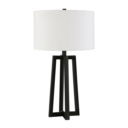 24&quot; Black Metal Table Lamp With White Drum Shade White Diomedes