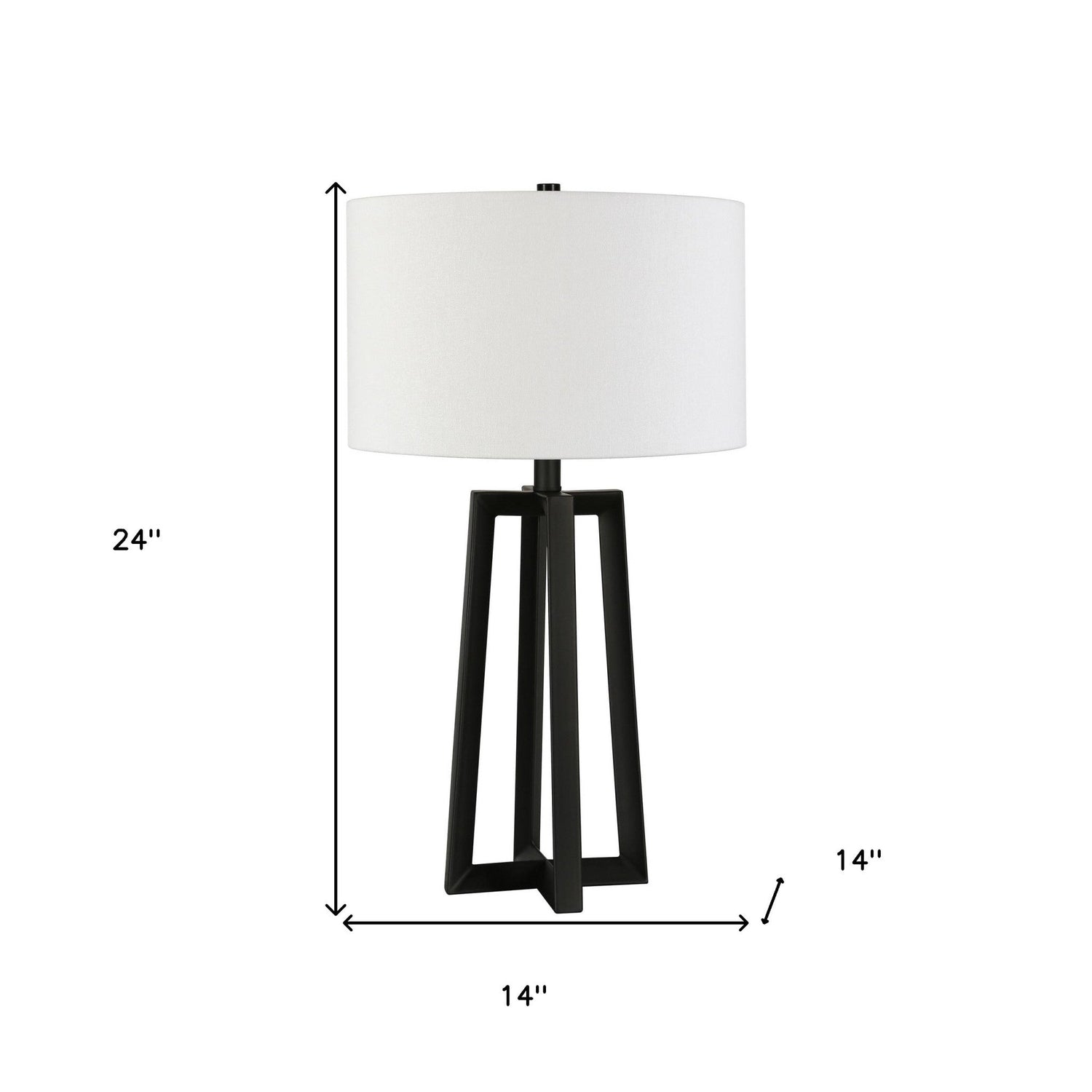24&quot; Black Metal Table Lamp With White Drum Shade White Diomedes