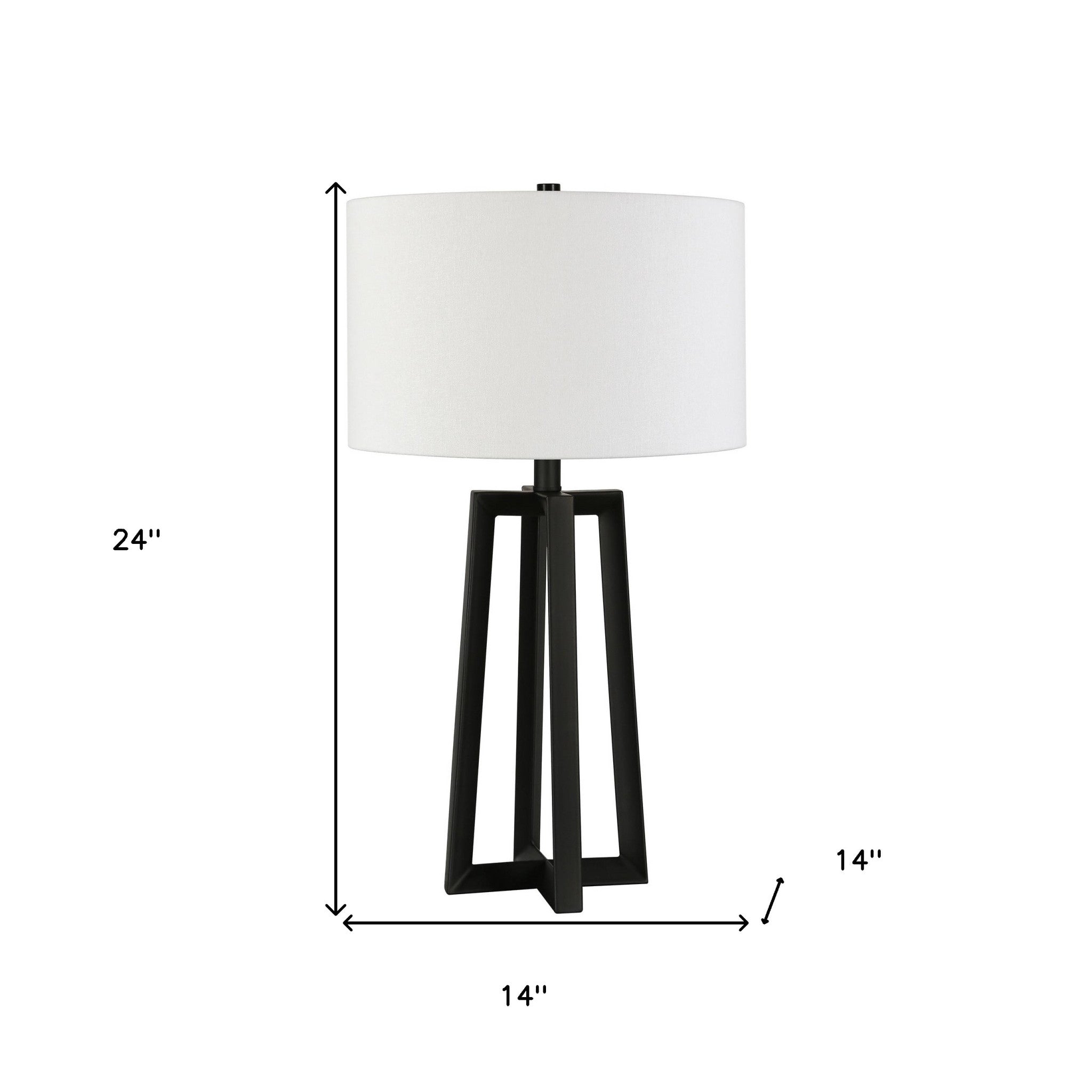 24&quot; Black Metal Table Lamp With White Drum Shade White Diomedes