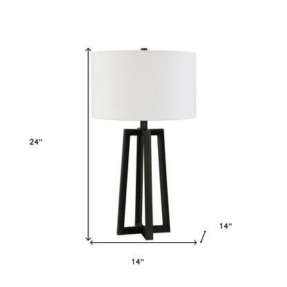 24&quot; Black Metal Table Lamp With White Drum Shade White Diomedes